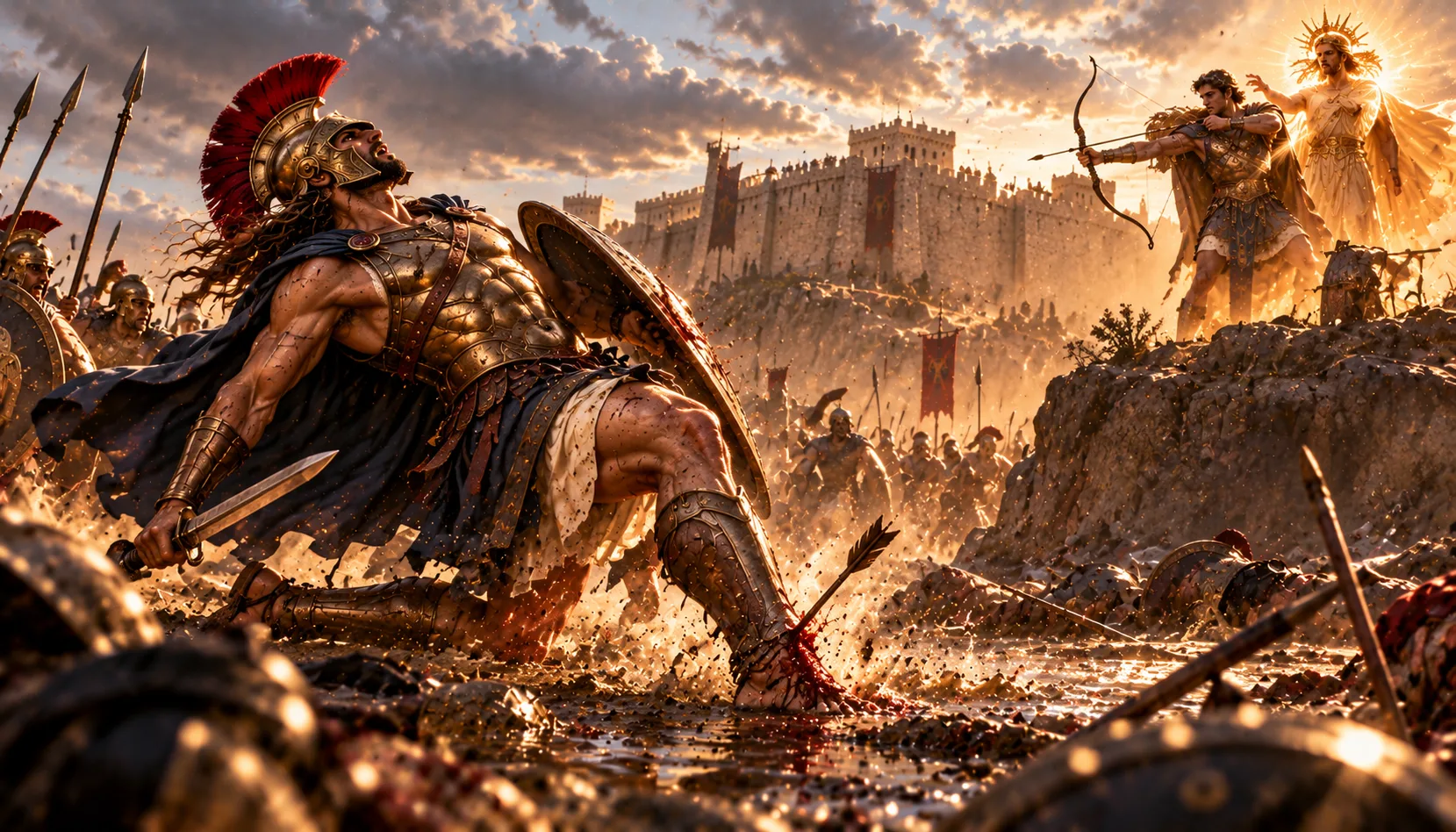 Illustrated interpretation of the death of Achilles before Troy